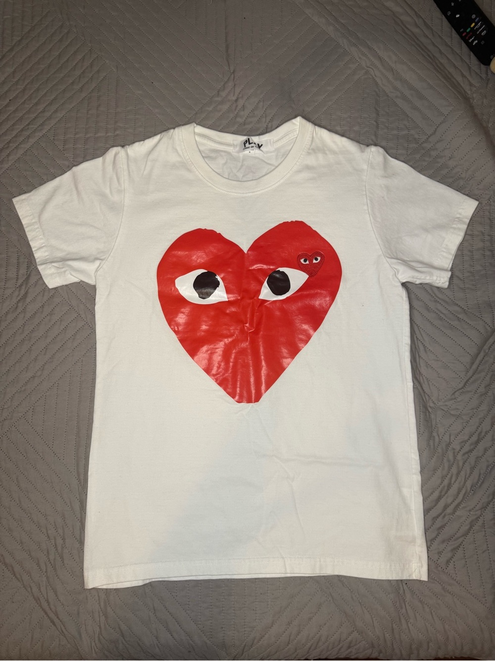Comme des Garcons Kids White Tee with Red Heart Eyes